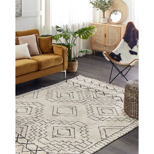Tapis En Coton Beige Et Noir 160 X 230 Cm Zeyne