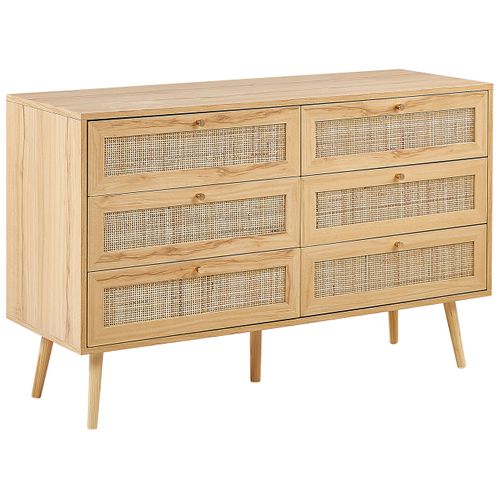 Commode à 6 Tiroirs En Rotin Bois Clair Perote