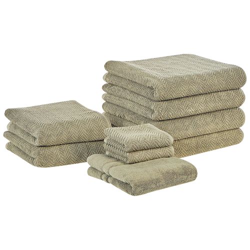 Lot De 9 Serviettes De Bain En Coton Vert Olive Mitiaro