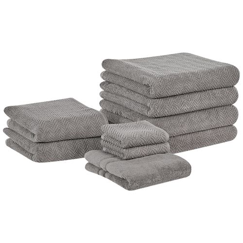 Lot De 9 Serviettes De Bain En Coton Gris Mitiaro