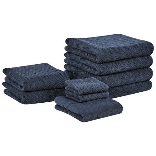 Lot De 9 Serviettes De Bain En Coton Bleu Foncé Mitiaro