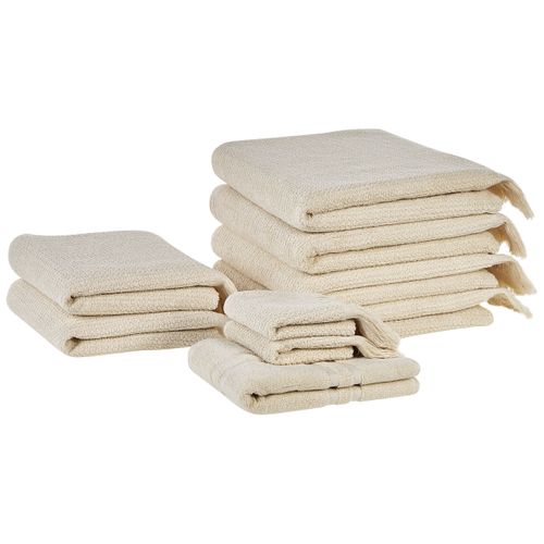 Lot De 9 Serviettes De Bain En Coton Beige Atiu