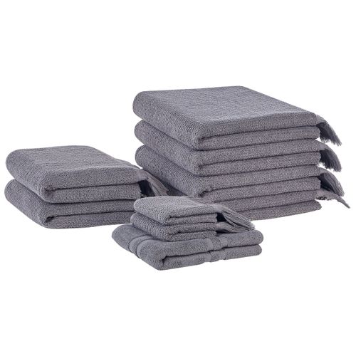 Lot De 9 Serviettes De Bain En Coton Gris Atiu