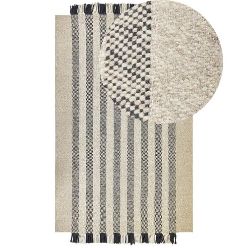 Tapis En Laine Blanc Cassé Et Noir 160 X 230 Cm Tacettin