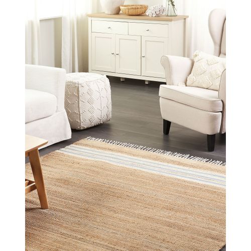 Tapis En Jute 160 X 230 Cm Beige Et Bleu Clair Mirza