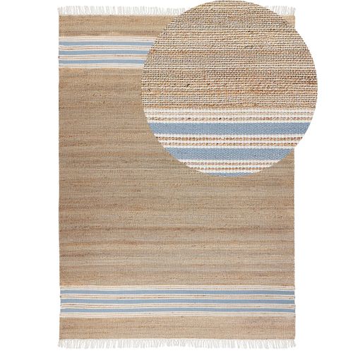 Tapis En Jute 160 X 230 Cm Beige Et Bleu Clair Mirza