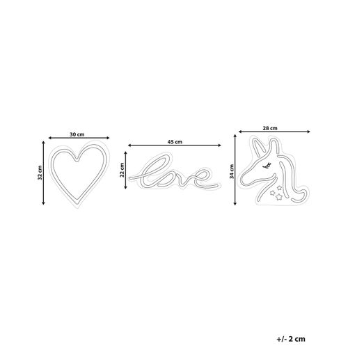 Lot De 3 LED Néon Muraux Symboles Roses Susie