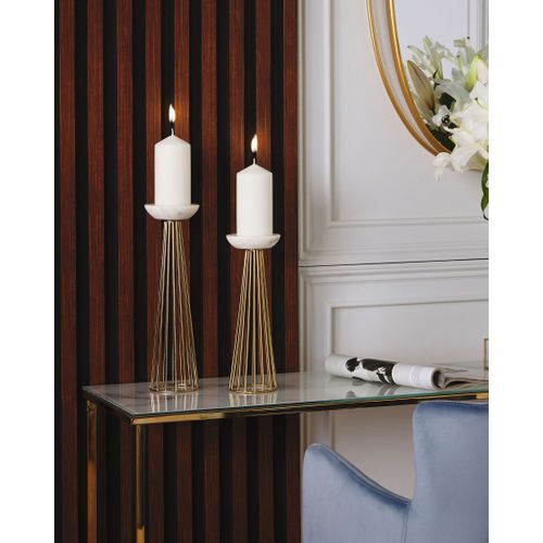 Lot De 2 Bougeoirs Doré Et Blanc 35/30 Cm Porong