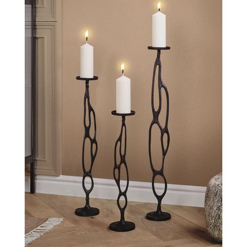 Lot De 3 Bougeoirs Noirs 54/68/84 Cm Buni