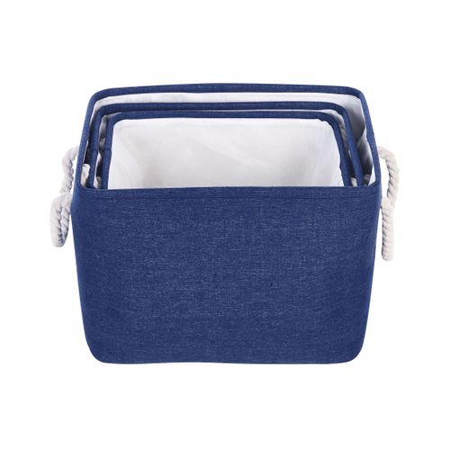 Lot De 3 Paniers En Tissu Polyester Bleu Marine Darqab