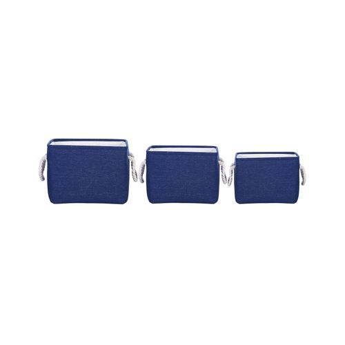 Lot De 3 Paniers En Tissu Polyester Bleu Marine Darqab
