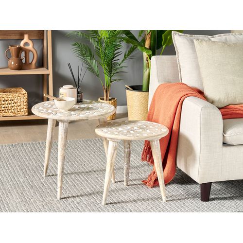 Lot De 2 Tables D'appoint En Bois De Manguier Clair Hursi