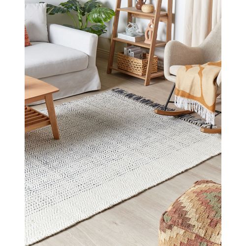 Tapis En Laine Blanc Et Gris 140 X 200 Cm Omerli