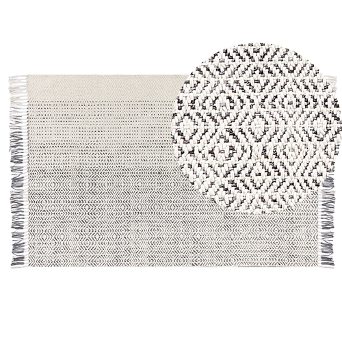 Tapis En Laine Blanc Et Gris 140 X 200 Cm Omerli