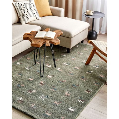 Tapis Gabbeh En Laine Avec Motif Animalier 140 X 200 Cm Vert Kizarli