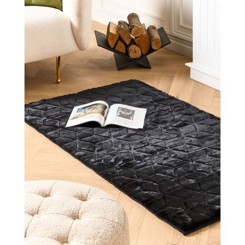 Tapis En Fausse Fourrure De Lapin Noir 80 X 150 Cm Thatta