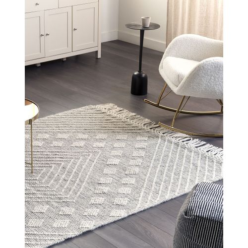 Tapis En Laine 160 X 230 Cm Gris Et Blanc Savur