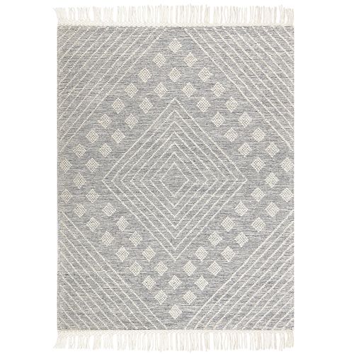 Tapis En Laine 160 X 230 Cm Gris Et Blanc Savur