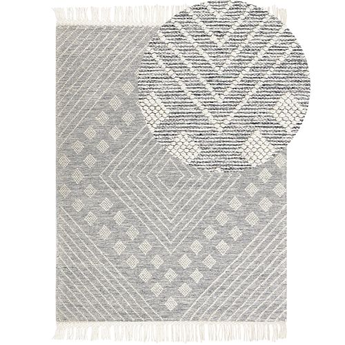 Tapis En Laine 160 X 230 Cm Gris Et Blanc Savur