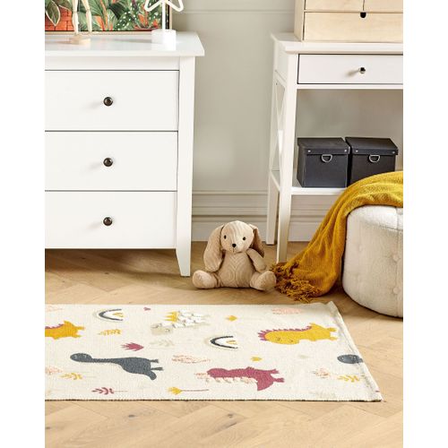 Tapis Enfant Imprimé Dinosaure En Coton 80 X 150 Cm Multicolore Tiop