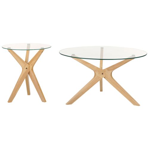 Lot De 2 Tables Basses à Plateau De Verre Et Bois Clair Valley