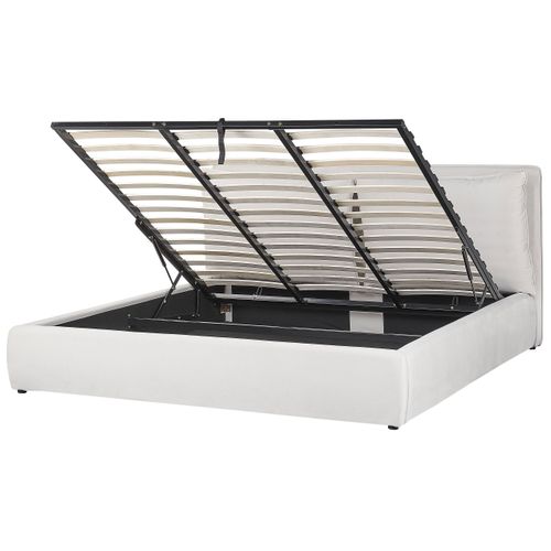Lit Ottoman Velours Bajonna 180 X 200 Cm Blanc Cassé