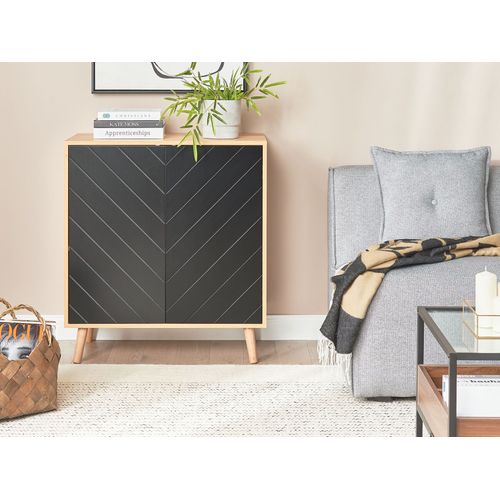 Commode à 2 Portes Effet Bois Clair Et Noir Bristow