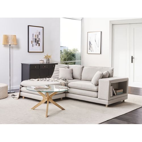 Canapé 2 Places Heden Tissu Beige Avec Ottoman