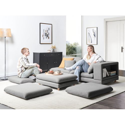 Canapé 2 Places Heden Tissu Gris Avec Ottoman