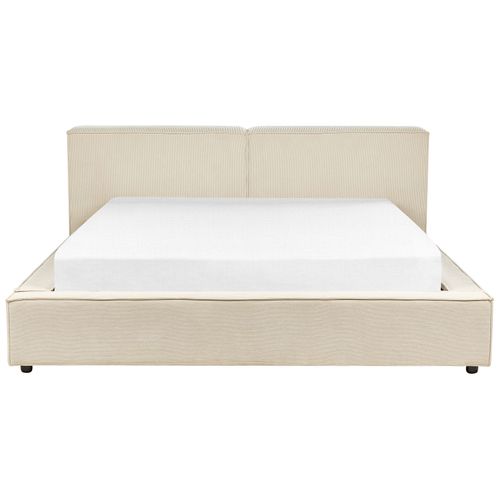 Lit Avec Sommier Velours Côtelé Linards 180 X 200 Cm Beige