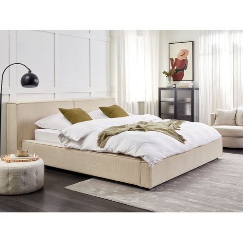 Lit Avec Sommier Velours Côtelé Linards 180 X 200 Cm Beige