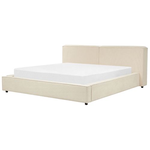 Lit Avec Sommier Velours Côtelé Linards 180 X 200 Cm Beige