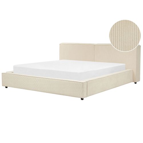Lit Avec Sommier Velours Côtelé Linards 180 X 200 Cm Beige