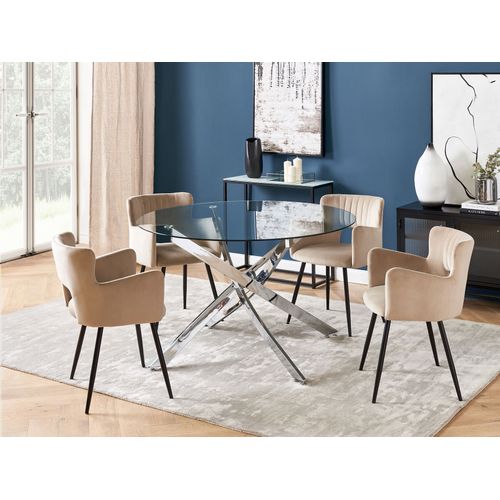 Table De Salle à Manger Argentée Plateau En Verre D 120 Maramo