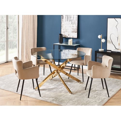 Table De Salle à Manger Dorée Plateau En Verre D 120 Maramo