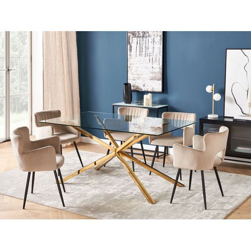 Table De Salle à Manger Dorée Plateau En Verre 160 X 90 Cm Cora
