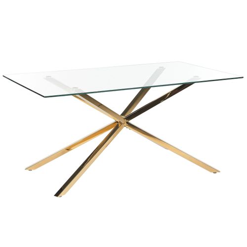 Table De Salle à Manger Dorée Plateau En Verre 160 X 90 Cm Cora