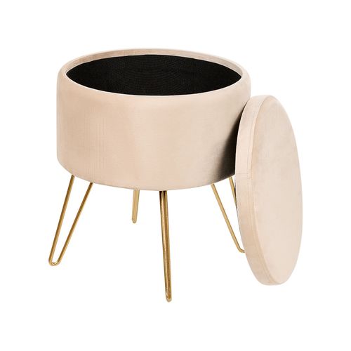 Pouf Coffre En Velours Beige Silas