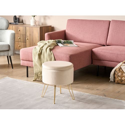 Pouf Coffre En Velours Beige Silas