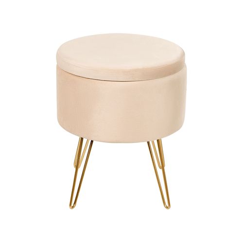 Pouf Coffre En Velours Beige Silas