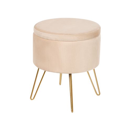 Pouf Coffre En Velours Beige Silas