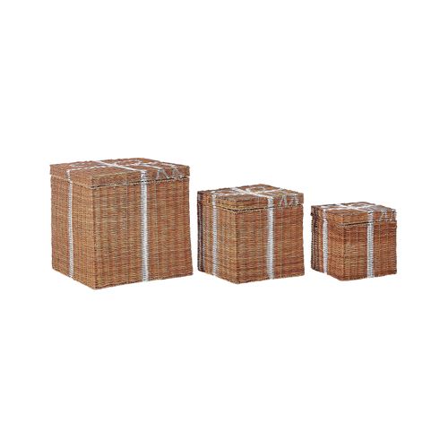 Lot De 3 Boîtes En Rotin Marron Cadeau