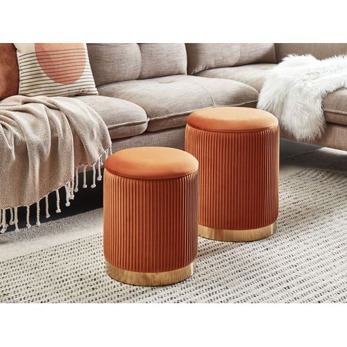 Set De 2 Poufs En Velours Orange Avec Rangement Miramar