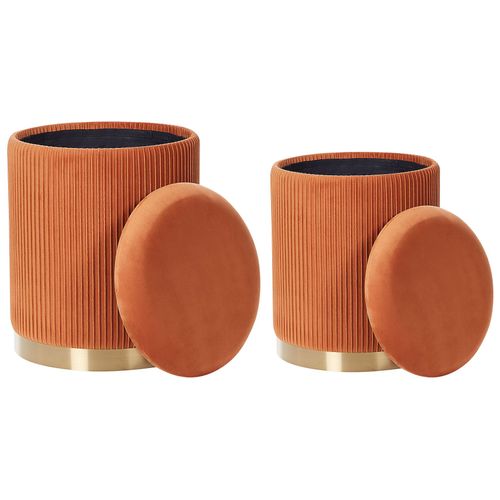Set De 2 Poufs En Velours Orange Avec Rangement Miramar