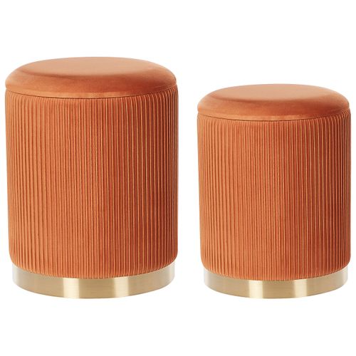 Set De 2 Poufs En Velours Orange Avec Rangement Miramar