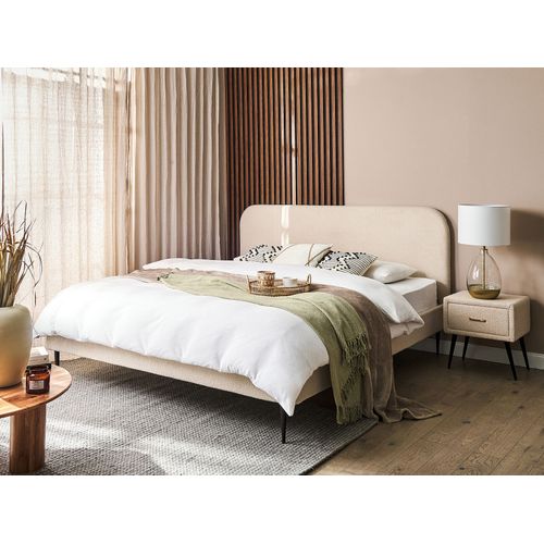 Lit Avec Sommier Bouclé Flayat 180 X 200 Cm Beige Clair