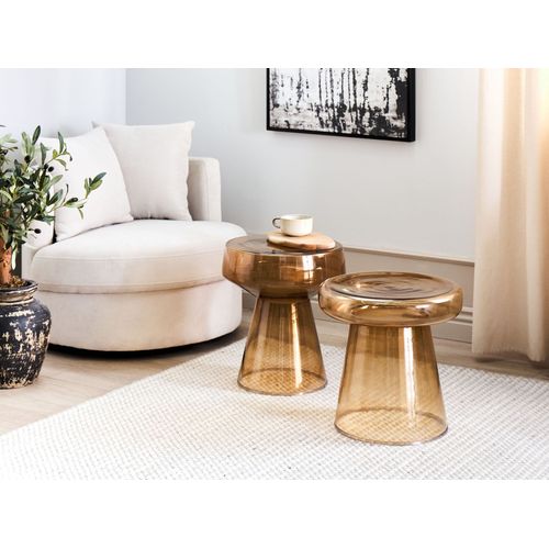 Lot De 2 Tables D'appoint En Verre Marron Doré Laguna/caldera