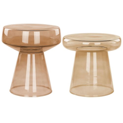 Lot De 2 Tables D'appoint En Verre Marron Doré Laguna/caldera