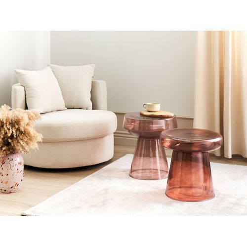 Lot De 2 Tables D'appoint En Verre Rouge Foncé Laguna/caldera