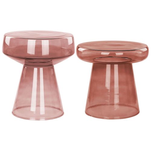 Lot De 2 Tables D'appoint En Verre Rouge Foncé Laguna/caldera